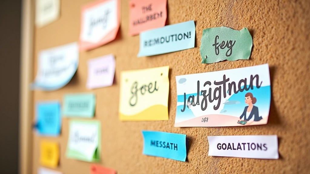 Gekleurde visiebord met afbeeldingen en doelstellingen op inspiratiebord