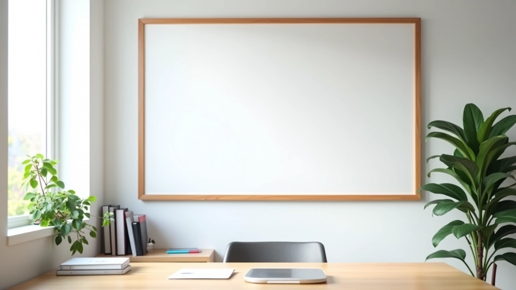 Visiebord opgehangen aan muur boven werkbureau met daglicht